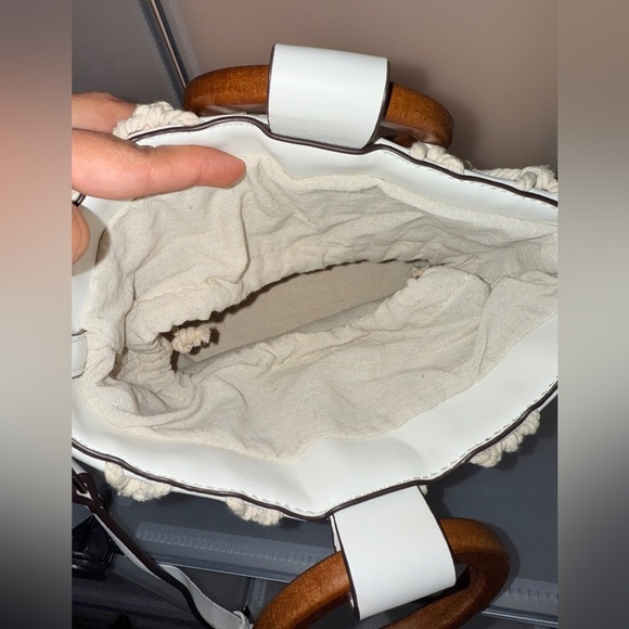 Street Level Knotted Cage Faux Leather Bucket Women's Bag White/Brown - Picture 8 of 10